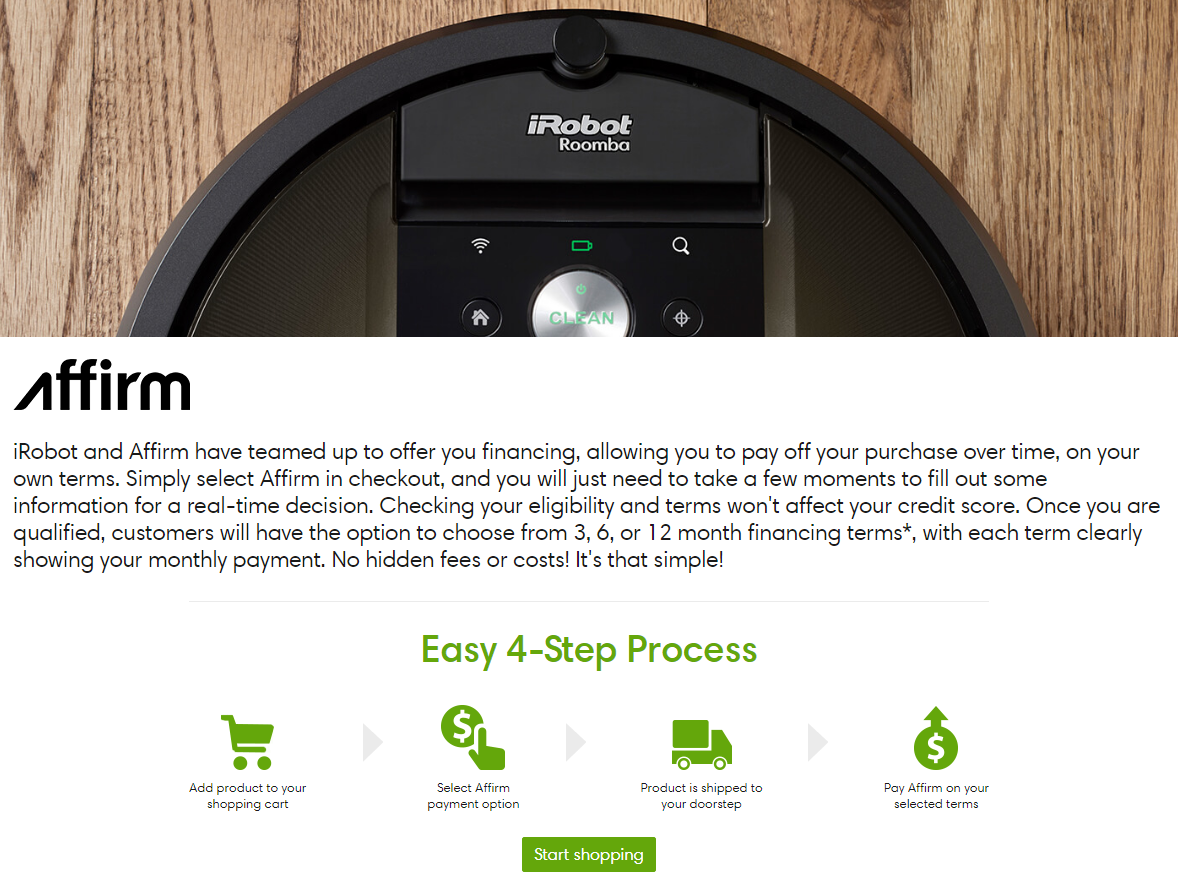 iRobot Buy Now Pay Later Stores